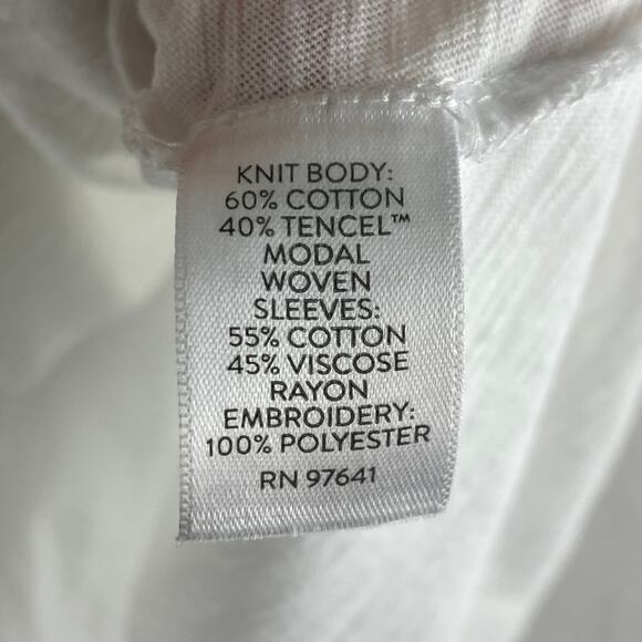 J.Jill Blouse White Modal Blend Blouse Size Large Tall Embroidered Sleeves - Picture 7 of 9